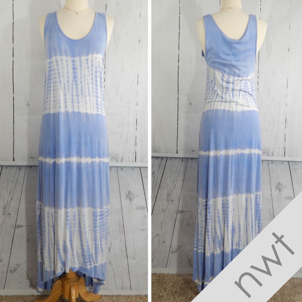 SLEEZYER Blue & White Tie Dye High-Low Maxi Dress